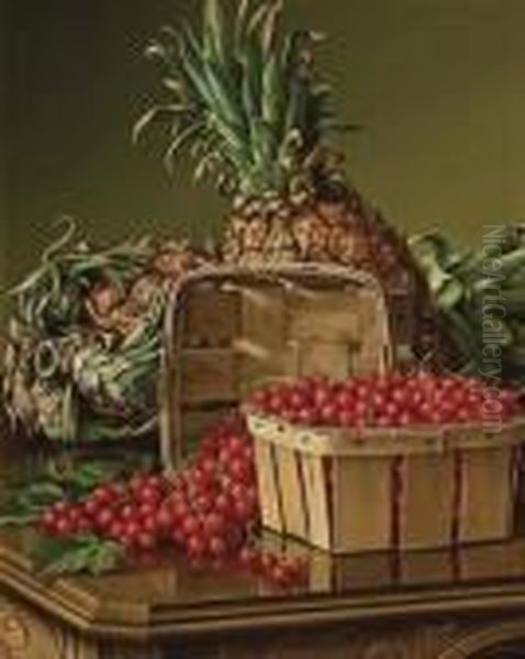 Still Life With Pineapple And Basket Of Currants Oil Painting by Levi Wells Prentice