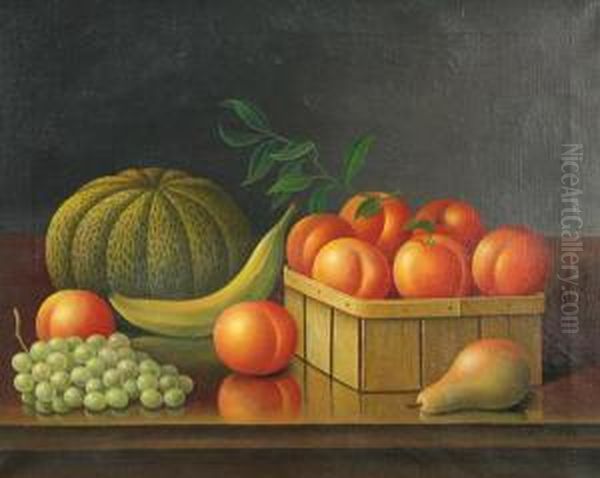 Still Life With Peaches, Mellon, And Grapes Oil Painting by Levi Wells Prentice