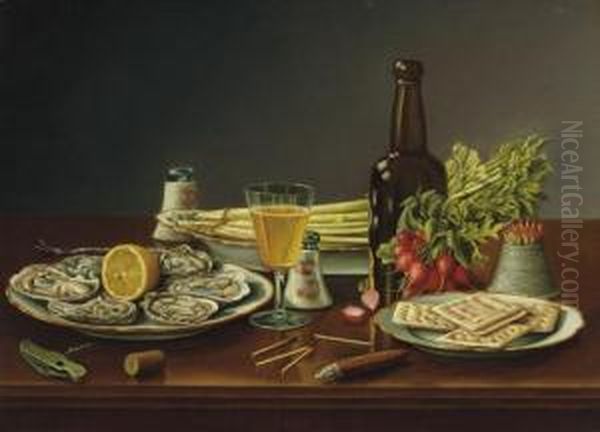 Still Life With Oysters Oil Painting by Levi Wells Prentice