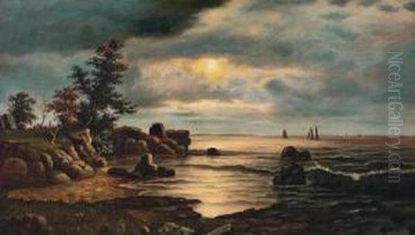 Sailing By Moonlight Oil Painting by Levi Wells Prentice