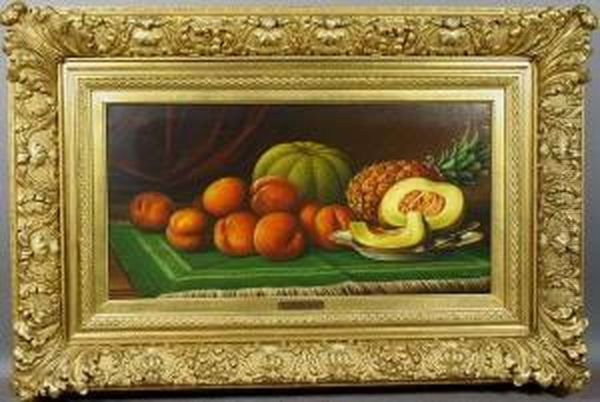 Still Life Of Peaches, Cantaloupe And Pineapple Oil Painting by Levi Wells Prentice