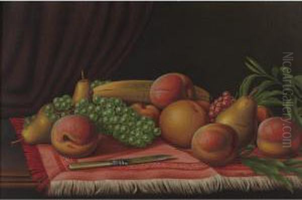 Still Life With Peaches, Pears And Grapes On A Table Oil Painting by Levi Wells Prentice