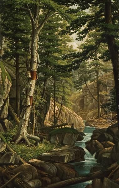 White Birch Along A Stream Oil Painting by Levi Wells Prentice