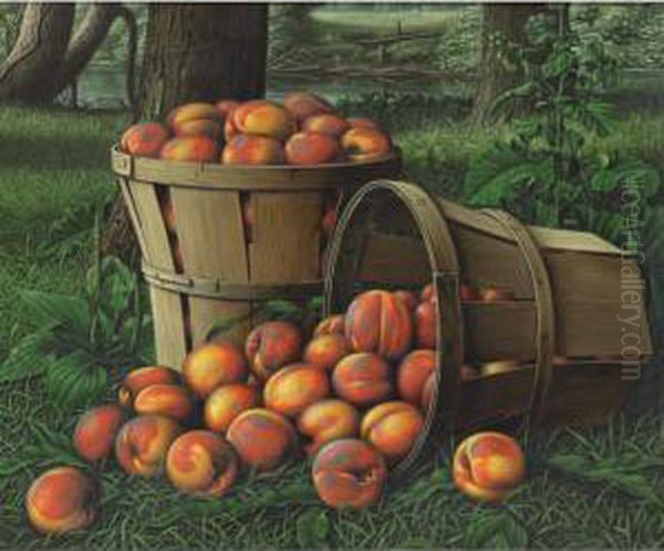 Baskets Of Peaches Oil Painting by Levi Wells Prentice