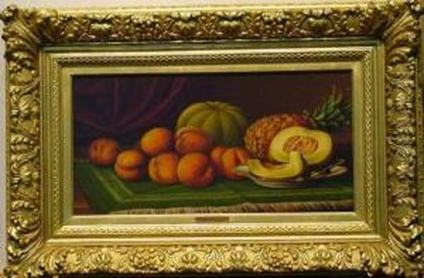 Still Life Of Peaches, Cantaloupe And Pineapple Oil Painting by Levi Wells Prentice