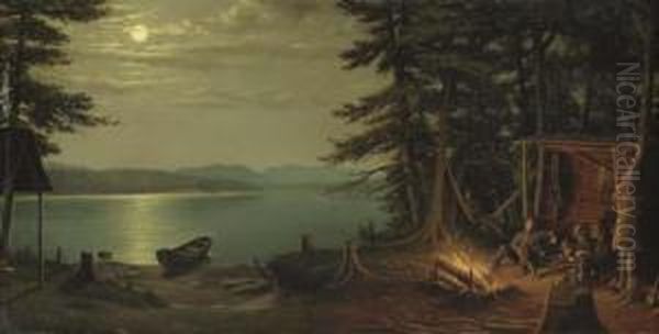 Adirondack Camp: After The Hunt Oil Painting by Levi Wells Prentice