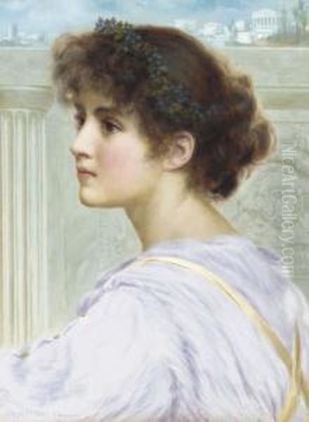 A Grecian Muse Oil Painting by Norman Prescott-Davies