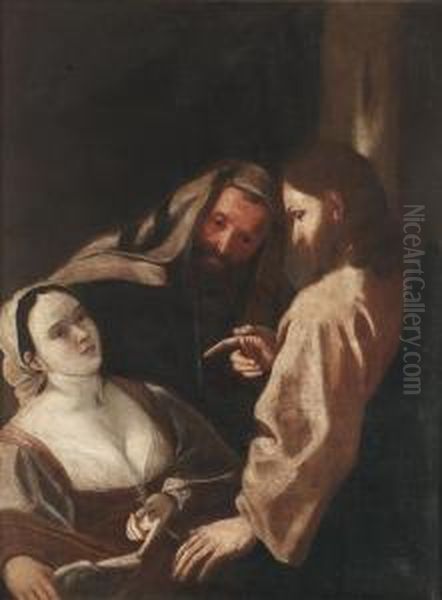 Christ And The Woman Taken Inadultery Oil Painting by Mattia Preti