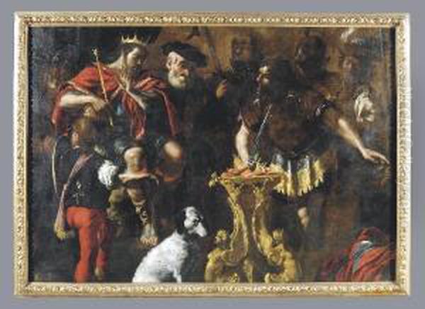 Gaio Muzio Scevola Dinanzi A Porsenna Oil Painting by Mattia Preti