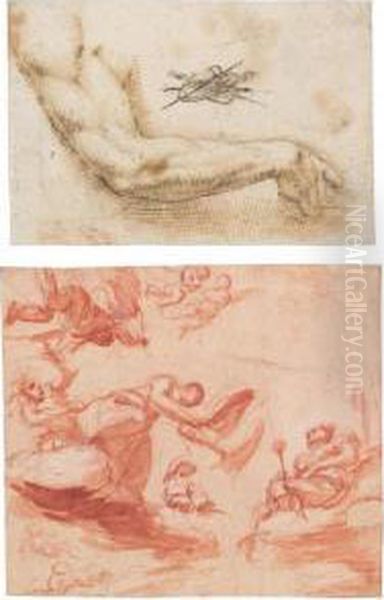 Recto: Disegno Per Soffitto Con Figure Allegoriche; Verso: Studi Di Figure Oil Painting by Mattia Preti