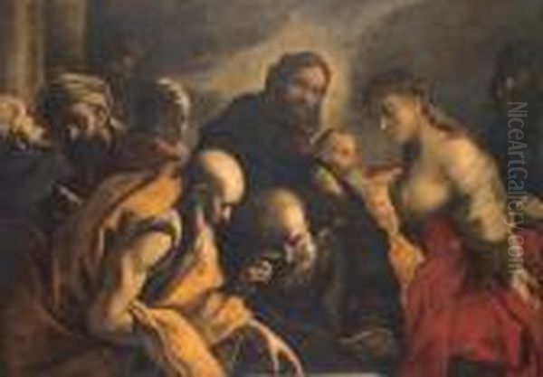 Christ And The Adulteress Oil Painting by Mattia Preti