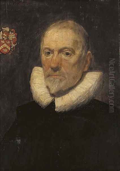 Portrait of a gentleman, thought to be a member of the Philipson family of Calgarth Hall, Westmorland, bust-length, in a lace ruff and black coat Oil Painting by Sir Anthony Van Dyck