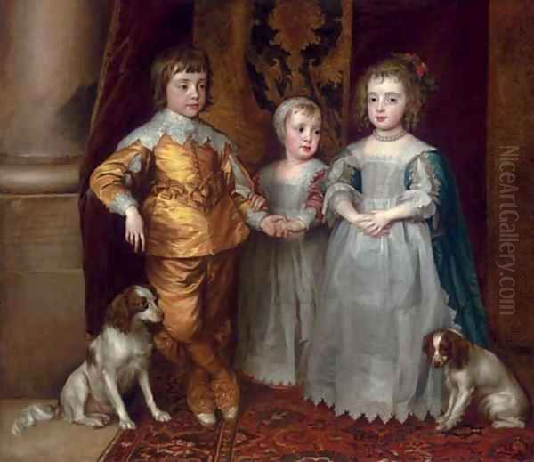 The three eldest children of Charles I Charles, Prince of Wales (1630-1685), Mary, Princess Royal (1631-1660), and James, Duke of York (1633-1701) Oil Painting by Sir Anthony Van Dyck