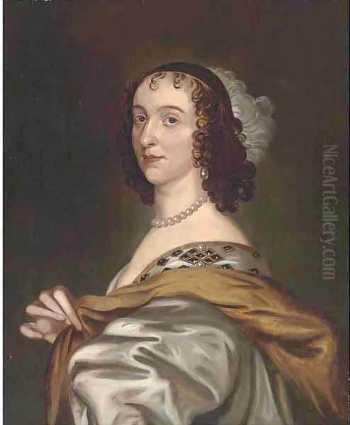 Portrait of a lady, half-length, wearing a pearl necklace Oil Painting by Sir Anthony Van Dyck