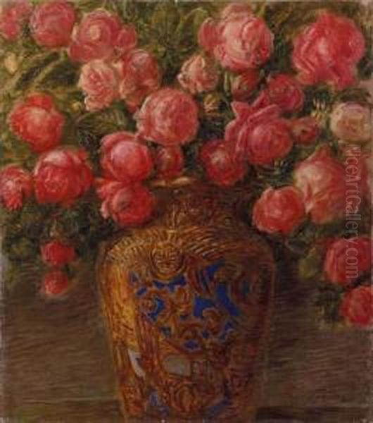 Rose Oil Painting by Gaetano Previati