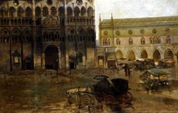 Piazza Del Duomo Con Carretto Oil Painting by Gaetano Previati