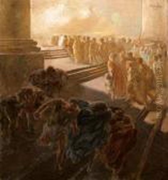 In Fuga Dal Tempio Oil Painting by Gaetano Previati