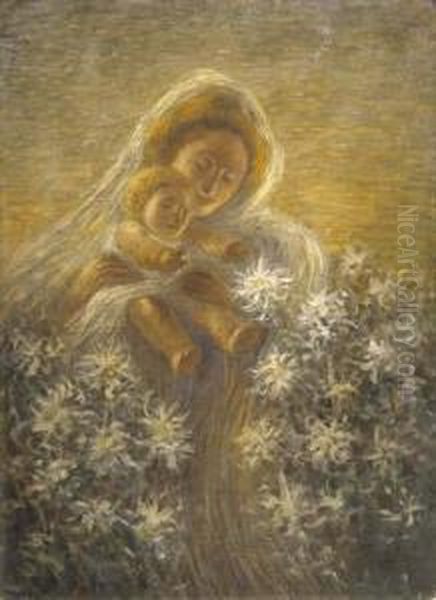 Madonna Con Bambino Oil Painting by Gaetano Previati