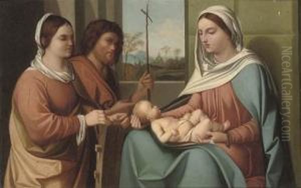 The Madonna And Child With Saint John The Baptist And Saint Anne Oil Painting by Andrea Previtali