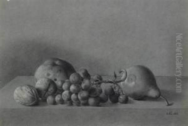 Still Life With Grapes, Walnuts, An Apple And A Pear Oil Painting by Emilie Preyer