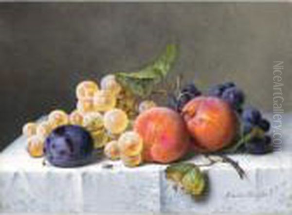 Stilleben Mit Pfirsichen Und Weintrauben (still Life With Peaches And Grapes) Oil Painting by Emilie Preyer