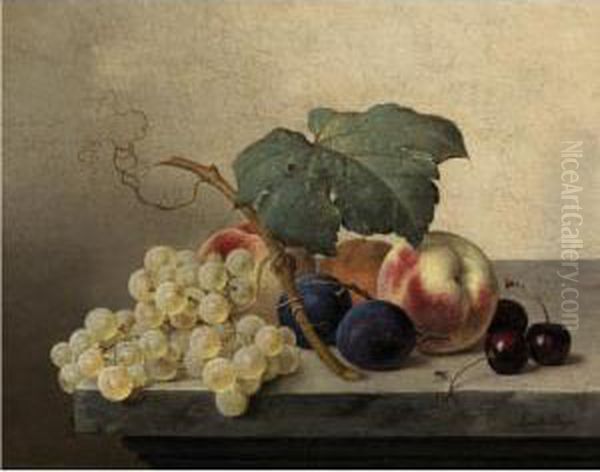 Still Life With Grapes, Peaches, Plums And Cherries Oil Painting by Emilie Preyer