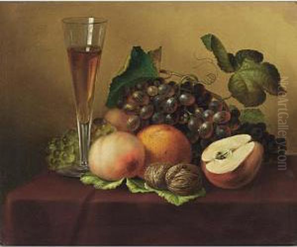 A Still Life With Grapes, Peaches And A Champagne Glass Oil Painting by Emilie Preyer