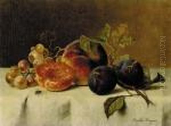 Grapes, Plums, And Peaches On A Table Oil Painting by Emilie Preyer