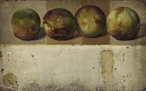 Four Greengages Oil Painting by Johann Wilhelm Preyer