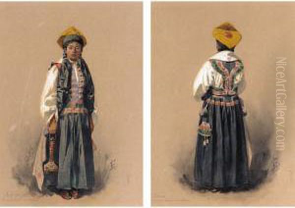 A Pair Of Fine Watercolour Studies Of A Tavrik Woman Oil Painting by Ivan Petrovich Prianishnikov