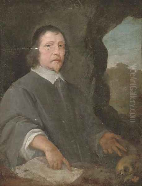 Portrait of a cleric, three-quarter-length, seated, a landscape beyond Oil Painting by Sir Anthony Van Dyck