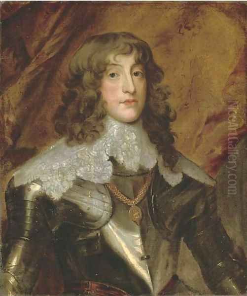 Portrait of a gentleman, traditionally identified as James Hamilton, 1st Duke of Hamilton (1606-1649), half-length, in armour, a draped curtain beyond Oil Painting by Sir Anthony Van Dyck