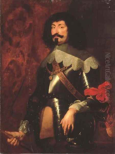 Portrait of a military commander, three-quarter-length, in armour, with the Order of the Golden Fleece, possibly Ottavio Piccolomoni (1599-1656) Oil Painting by Sir Anthony Van Dyck