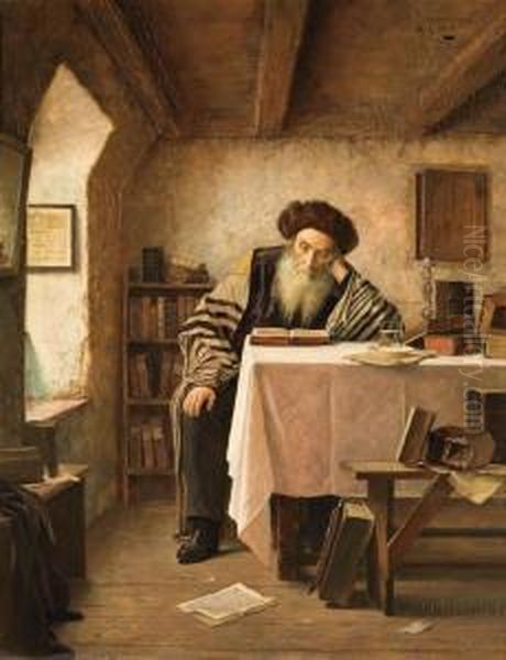 Seated Rabbi Oil Painting by Alois Heinrich Priechenfried