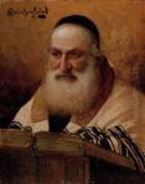 Rabbi Mit Bibel Oil Painting by Alois Heinrich Priechenfried