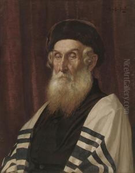 A Rabbi In Contemplation Oil Painting by Alois Heinrich Priechenfried