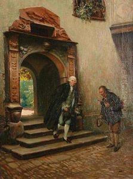 An Encounter With An Itinerant Violinist Oil Painting by Alois Heinrich Priechenfried