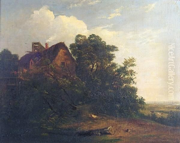 Watermill In A Landscape Oil Painting by Alfred Priest