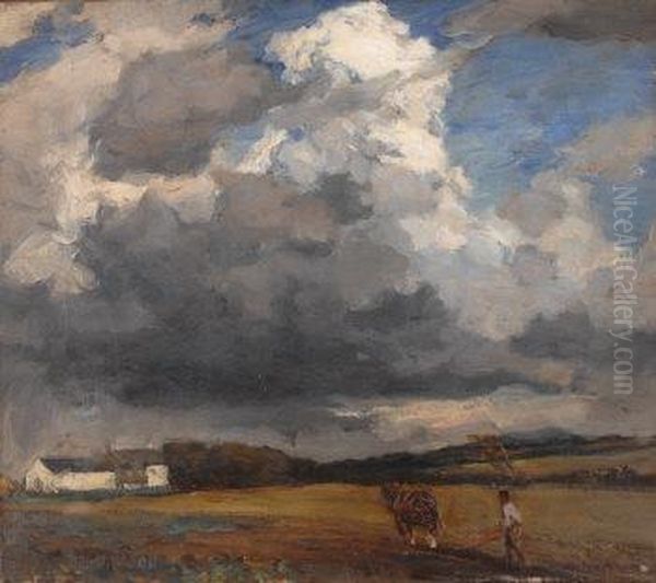 Ploughman And Horse Working A Field by Bertram Walter Priestman