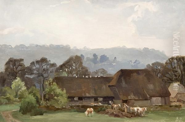 Cattle Before A Barn Oil Painting by Bertram Walter Priestman