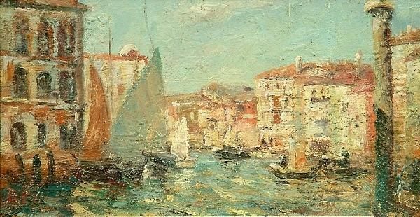 A View Of A Venetian Canal; A Venetian Canal Bathed In Sunlight by Bertram Walter Priestman