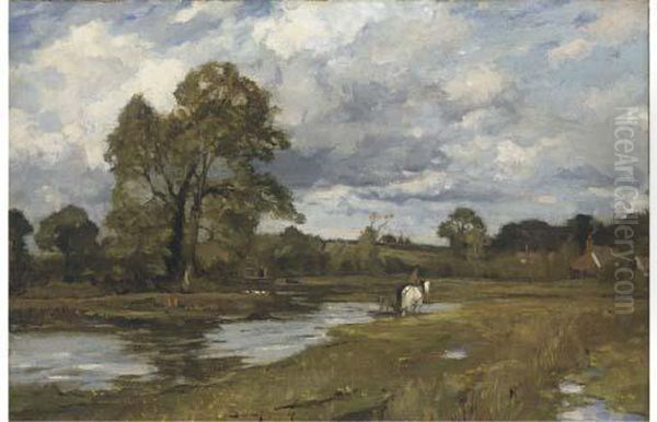 Horse And Rider Along A Country Stream by Bertram Walter Priestman