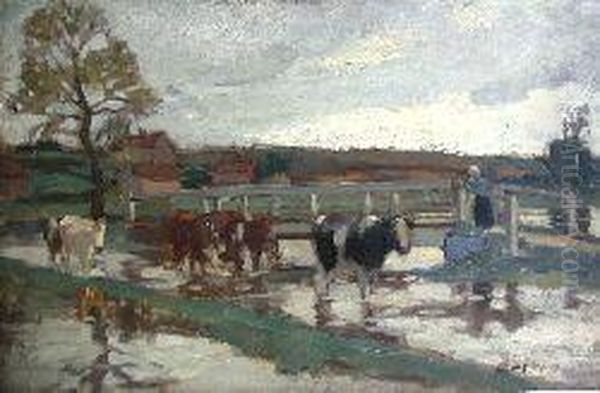 Cattle Crossing At The Ford by Bertram Walter Priestman