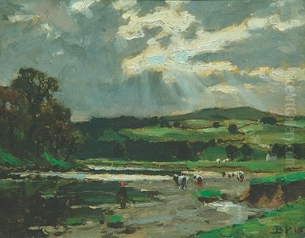 A Yorkshire River Landscape; A Limestone Outcrop In The Dales by Bertram Walter Priestman