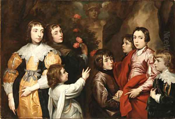 A Group Portrait, said to be the Bolingbroke family, in an ornamental garden Oil Painting by Sir Anthony Van Dyck