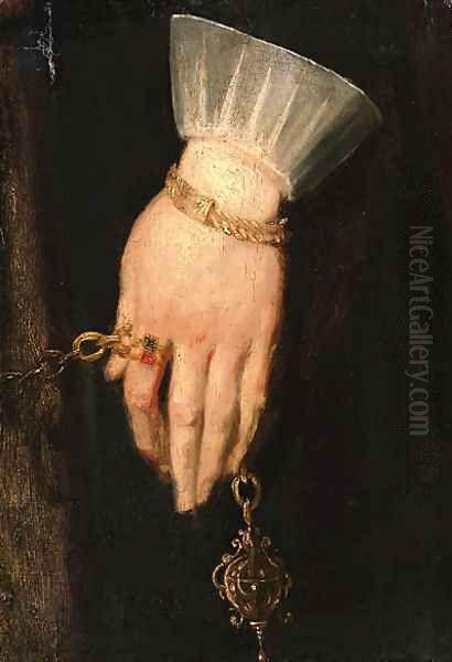 A lady's hand holding a chain, a fragment Oil Painting by Sir Anthony Van Dyck