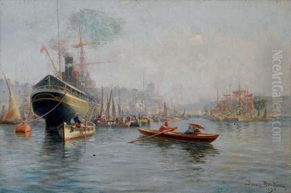 Bateaux Sur La Corne D'or, La Pointe De Seraglia Oil Painting by Francois Leon Prieur-Bardin