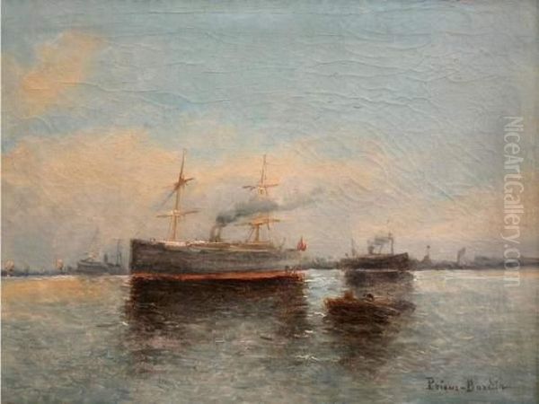 Bateaux En Bord De Cote Mediterraneenne. Oil Painting by Francois Leon Prieur-Bardin