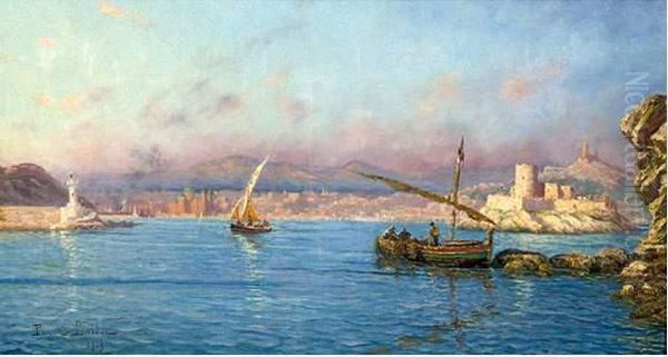 Marseille Vue Du Frioul. Oil Painting by Francois Leon Prieur-Bardin