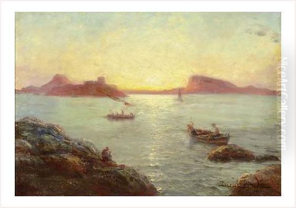 Coucher De Soleil Sur La Calanque Oil Painting by Francois Leon Prieur-Bardin